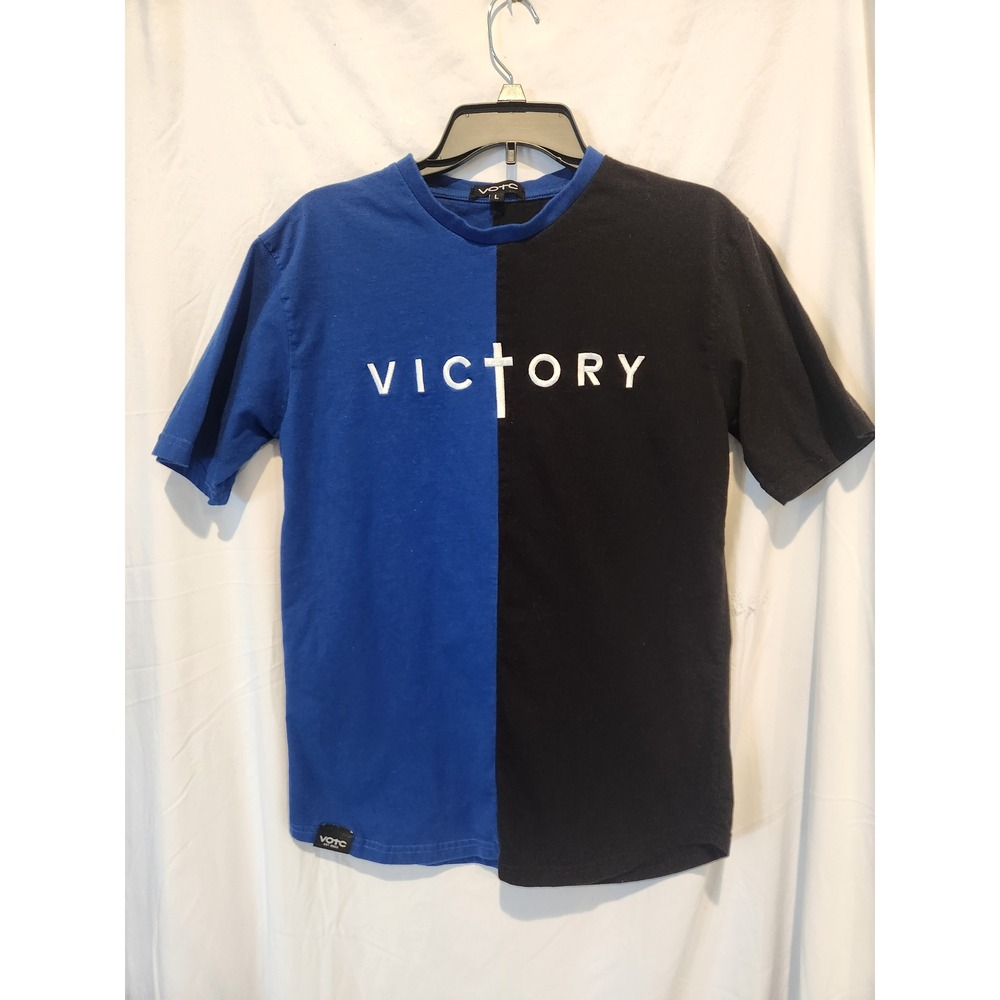 Retro VOTC Victory Cross Split T-Shirt Blue Black Two Tone Streetwear Mens La